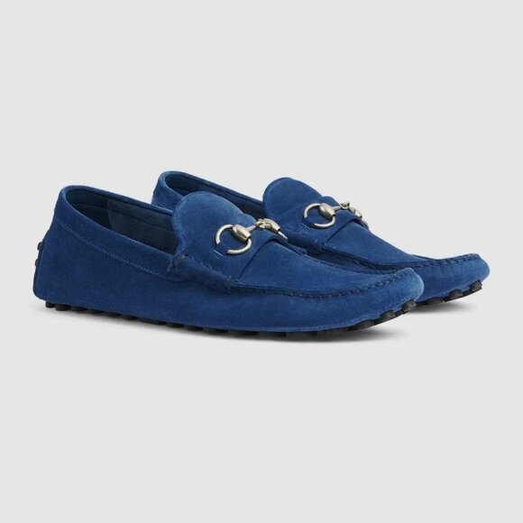 GUCCI SHOES MENS DRIVER BLUE SUEDE w HORSEBIT PEBBLE SOLE sz 8.5 9 US main image 13